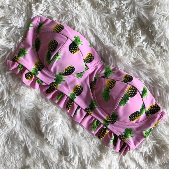 Pink ruffle pineapple print bikini swim top - Picture 3 of 5